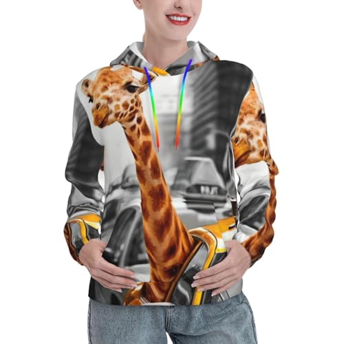 Sweat à capuche girafe à New York imprimé tendance avec poche kangourou pour femme