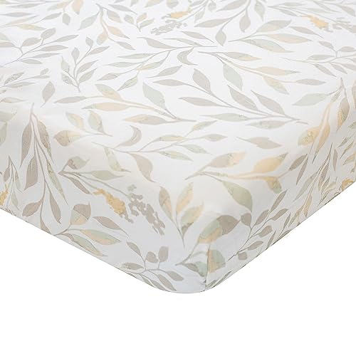 Crane Baby Crib Sheets Neutral, 100% Cotton Crib Sheets Girl or Boy, Neutral Leaf Pattern, Crib Bedding, 28" x 52" x 9", Fits Standard Mattress, Neutral Nursery Decor, AZO-Free Dyes For Sensitive Skin