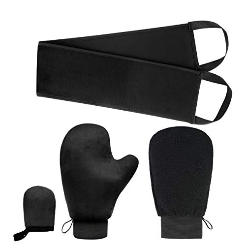 Self Tanning Mitt Applicator Kit 4 in 1 Applicator Set with Self Tanner Mitt, Lotion Applicators for Your Back, Exfoliating Glove, Mini Finger Face Self Tanner Mitt for Lotions, Mousses and Creams