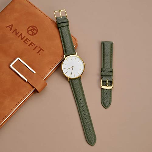 Image of ANNEFIT Watch Band 20mm, Quick Release Textured Padded Leather Straps with Gold Buckle for Men and Women (Army Green)