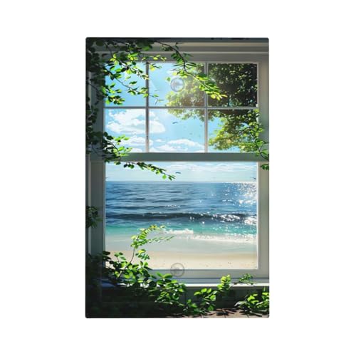 Decorative Switch Covers Plate Window Beach Seascape View Green Leaves 1 Gang No Device Single Blank Outlet Covers Wall Plate Cover Light Switch Plate Electrical Faceplate