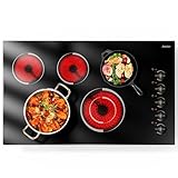 Jessier 36 Inch Electric Cooktop - Drop-in 5 Burner Electric Stove Top 8400W High Power, 36' Ceramic Cooktop Stove with Knob Touch, Dual Ring, Overheat Protection, 220-240V Hard Wired (No Plug)
