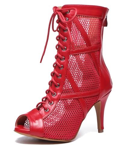 Image of Dance Practice Shoes for Women Mesh Ballroom Sandals Heels Party Prom Ankle Booties with Zip