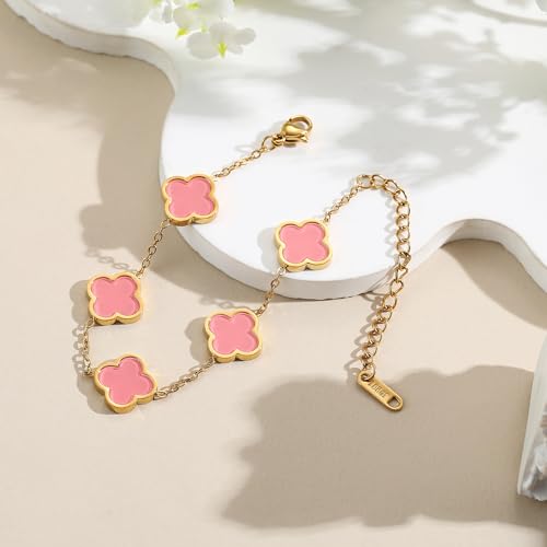 Image of AIPPK 18K Gold Plated Clover Lucky Bracelet for Women White /Black /Red /Green Flower Four Leaf Link Bracelets Trendy Jewelry Gifts for Women