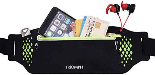 Running Belt Waist Pack Fitness Waist Bag for Hiking, Water Resistant Runners, Adjustable Belt for iPhone Xs Max, XR and Any Large Smartphone, 3 Pockets w/Reflective Zippers, Earphone Hole