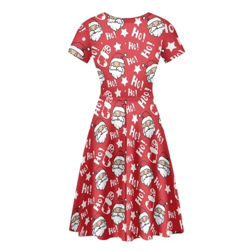 Image of POLERO Women Puffy Swing Elegant Party Midi Dresses Short Sleeve Round Neck A-Line Dress