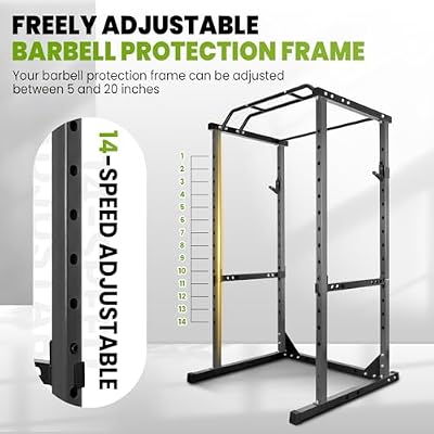 Power Cage, 1200lbs Multi-Function Power Cage with Cable Pulley System & Cable Row, J-Hooks, Pulldown Squat Rack for Bench Press Squat, Weight Plate Storage, Squat Rack