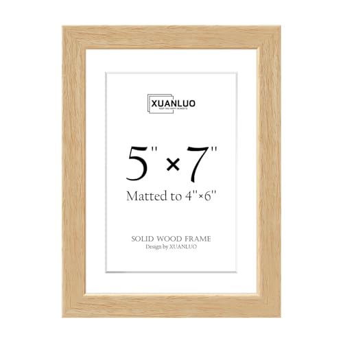 Image of XUANLUO Picture Frames-1 Pack 5x7 Picture Frame,Natural Oak Wood Photo Frames,Display 4x6 with Mat or 5x7 Without Mat,Wall and Desktop Display Ideal for Home Decor