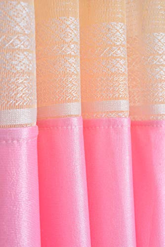 Image of LaVichitra 2 Piece Premium Window Curtain with Floral Net - 5ft, Pink