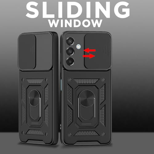 Image of Outlouders Back Cover for Samsung Galaxy M35 5G | D10 Tough Armor 360 Protection Case with Sliding Camera Shield & Ring Holder Stand Bumper Case (Black)