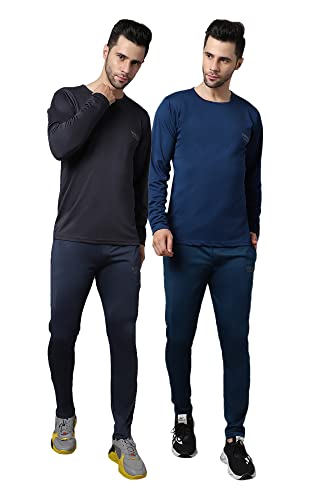 Image of MACK JONNEY Dryfit Lycra Solid Multicolor Tracksuit Co-ord Set for Men (Pack of 2)-DRY T FS GRY BLU D10 GRY BLU 04-M