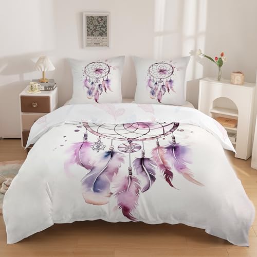 HYSNKSM Housse de Couette 140x200 Parure de Lit Couleurs Botaniques 2 Taies 65x65 cm Motif Attrape-RêVes 3D Literie Confortable Doux & Respirant Fermeture...