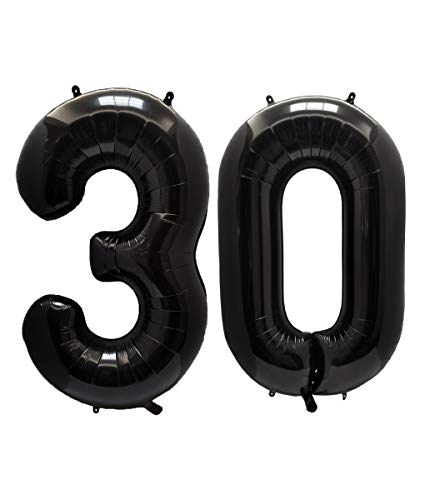 Image of AULE 40 Inch Jumbo Black Foil Mylar Number Balloons for Men Women 30th Birthday Party Decorations 30 Years Old Anniversary Party Supplies