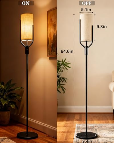 Image of 64.6IN Gold Floor Lamp - Dimmable LED Floor Lamp with Linen Shade, 3000K Soft Warm White | Bulbs Included | Modern Tall Lamp for Living Room, Bedroom, Wedding & Party