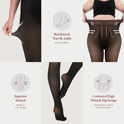 Fleece Lined Tights Women, Fake Translucent Pantyhose Thermal Tights for Women Sheer Leggings Warm Winter Tights2