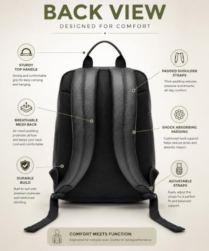 Image of Police Premium Laptop Backpack for Men | Stylish Vegan Leather Backpack with Padded Laptop Compartment | Front Utility Pocket & Padded Shoulder Straps | Travel, Office & College Backpack | Black