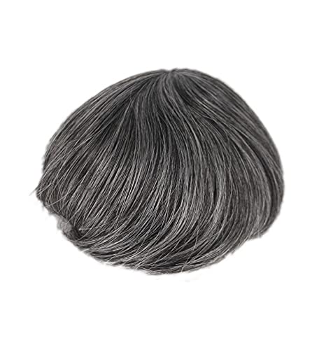 Thin Skin Grey Hair Toupee For Men Natural Black Mixed 40% Gray HairPiece (1B40)