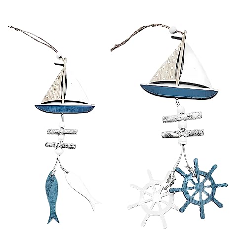 WeddHuis 2 Stück Hängedeko mit Boot, Steuerrad und Anker aus Holz -...
