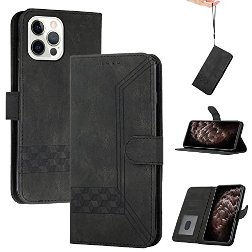 momoka Wallet Custodia Cover per iphone 12 Pro Max6.7 Sottile per Telefono Premium Supporto Stand Chiusura Magnetica-Nero pelle