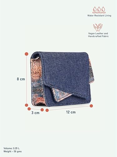 Image of ZOUK Tovi Mini Bag Wallet | Stylish Vegan Denim Crossbody Wallet for Women with Card Slots & Water-Resistant Lining | Handcrafted Small Sling Bag with Silver Chain Strap | Triund Baroque