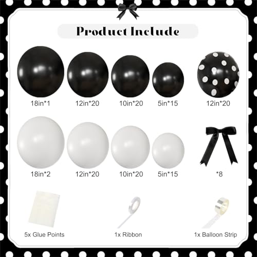 Black and White Polka Dot Balloons Arch Kit, Black White Balloons Arch Garland with Bows for Coquette Birthday Halloween Baby Shower Wedding Polka Dot Birthday Soccer Party Decorations — view 6