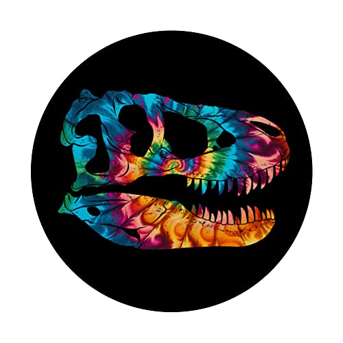 Tarbosaurus Skull Fossil Hunter Tie Dye Dinosaur PopSockets Swappable PopGrip, Black - Image 3