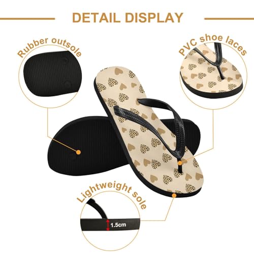 Leopard Heart Beige Flip Flop Beach Summer Casual Sandal for Women & Men Shower Shoes 208618182