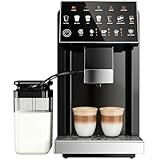 Automatic Espresso Machine, 20 Bar Coffee Maker with Grinder Built in Milk Frother, 15-Grind Settings Fully Automatic Espresso Machine with Touch Screen, Auto Self-Cleaning for Cappuccino & Latte