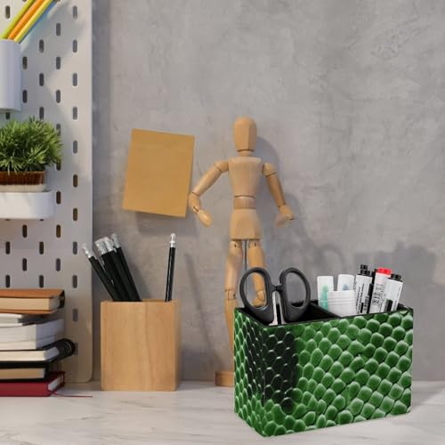 Porte-stylo en cuir organiseur de bureau vert à double compartiment - 7