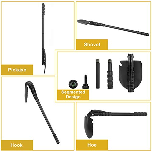 Yeacool Folding Shovel, (24.21'') Camping Shovel, Survival Off Road E Tool Shovel, With Pickaxe, Portable Bag, High Carbon Steel, For Digging, Backpacking, Hiking, Gardening, Emergency, Outdoor #TOP6