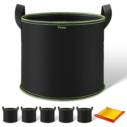 Vinitoy Tomato Grow Bags, 5 Pack 5 Gallon Breathable Plant Grow Bags with Nylon Handles, Heavy Duty Thickened Nonwoven Fabric Pots with Planting Mat for Vegetables, Fruits and Flowers, 20L