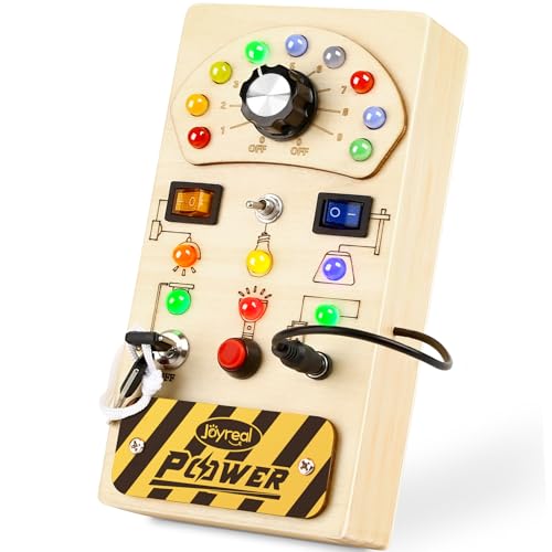 Image of Joyreal Toddler Busy Board, Wooden Montessori Busy Board Sensory Board with LED Light Switch, Sensory Toys Baby Fidget Board Travel Toys for Toddler