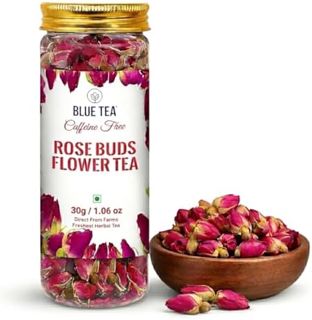BLUE TEA - Rose Buds Tea - 30gm - 30+ Cups | Rich in Vitamin-C - For Hair & Skin | Caffeine Free - Natural - Flower Based - Herbal Tea | Pet Jar Pack