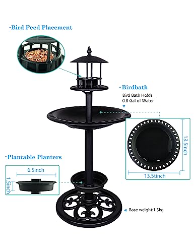Banheiras pretas para pássaros ao ar livre alimentador de pássaros de plástico com plantador de flor