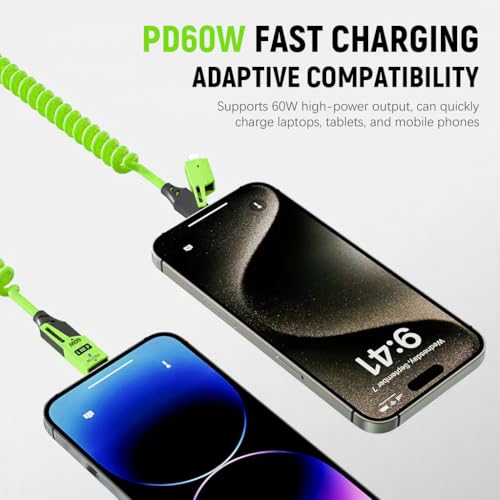 Image of Verilux 4 in1 C Type Charger Cable with Spring, PD60W Type C Cable Fast Charging, 480Mbps Data Transfer USB to Type C Cable, Multi Adjustable Cable with Type C /USB A /Light-ning Port for iPhone 16 /15