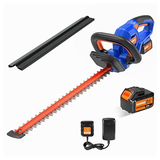 Cordless Hedge Trimmer 20V, SORAKO Shrubbery Trimmer with 18” Blade, 3/4” Cut Capacity, Double Switches, 2.0Ah Li-ion Battery
