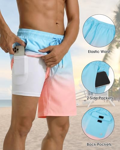 Image of Justay 2 in 1 Mens Swim Trunks 7 Inch, Beach Swim Shorts with Pockets