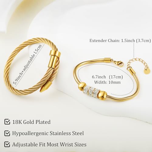 18K Gold Nail Bracelet Set, Adjustable Stackable Bangles for Women, Trendy Jewelry Hand Chain Gifts for Lover Mom Her 5