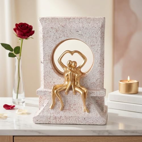 Image of Amazon Basics Elegant Romantic Couple Figurine for Home & Office Decor | Modern Abstract Love Sculpture Showpiece for Living Room, Shelf, Study Table & Bedroom Styling (Gold & Beige, 21 cm)