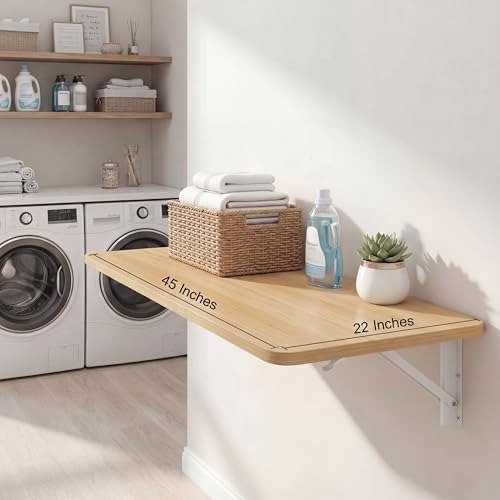 10 Small Laundry Room Ideas That Actually Work (Even in Tiny Spaces!) Wall Mounted Folding Table 45”L x 22”W, Space-Saving Desk for Laundry Room, Garage, Home Office, Kitchen, or Small Spaces, Ideal Workbench for Home Bar & Shed (Natural, 45 in)