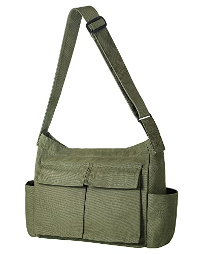 Sweetude Canvas Messenger Bag Crossbody Tote Bag With Multiple Pockets Laptop Large Shoulder Bags Aesthetic Casual Vintage Versatile School Cross Body Bag For Women Men, Green #TOP9
