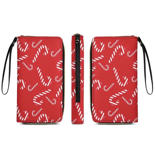 Candy Cane Pattern Large Capacity Portable Leather Wallet with Rope3