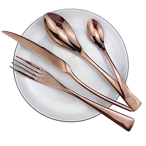Couteaux de table tranchants et couverts 24 pièces en acier inoxydable rose