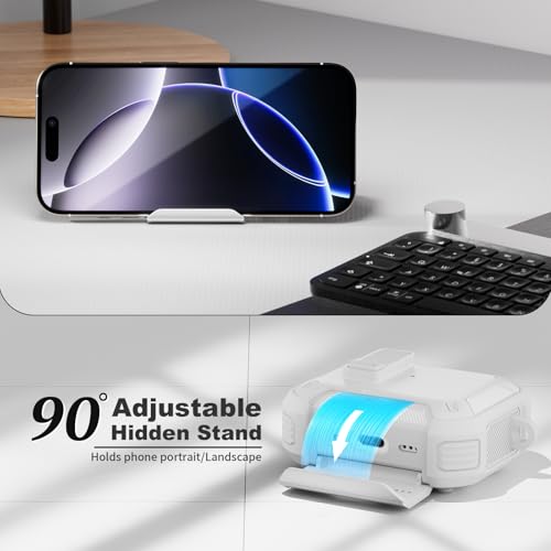 Image of for AirPods Pro 3 Case with Magnetic Lock and Phone Stand, Compatible with Magsafe Charging,with Carabiner&Cleaner kit for Apple iPod Pro 3rd Generation Cover(2025) Men Women (White)