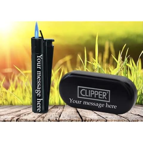 Limited Edition - Clipper Lighter ® Deep Laser Engraved Personalised JET Black Metal - Wind Proof - Engraving Included for Birthdays, Anniversaries, Weddings and Valentines - Black Jet Metal Cover