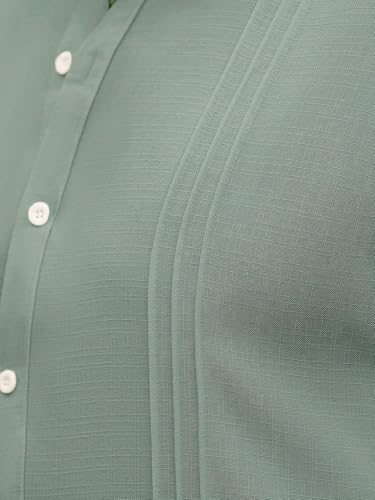 Image of TAGDO Men's Mandarin Collar with Button-Down Shirts | Full Sleeve Linen Casual Shirt for Man | Stylish Summer - Regular Fit Office, Party (2047)