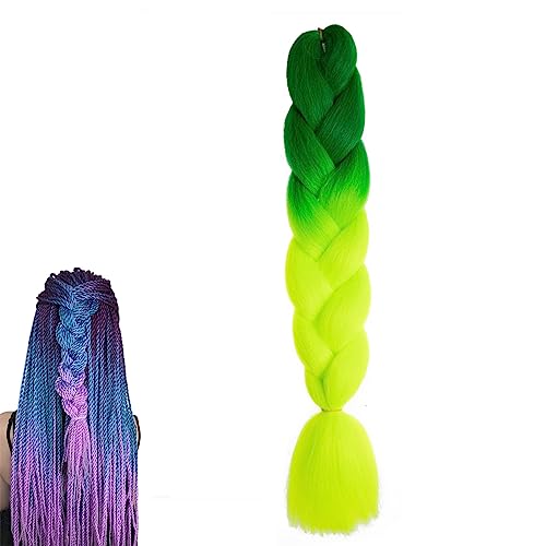 rinfantasy Hair Extensions for Women Braid Twist Colorful Rainbow Colors Kanekalon Synthetic Braids Layered Green Hair Extension Braiding GBBZ082