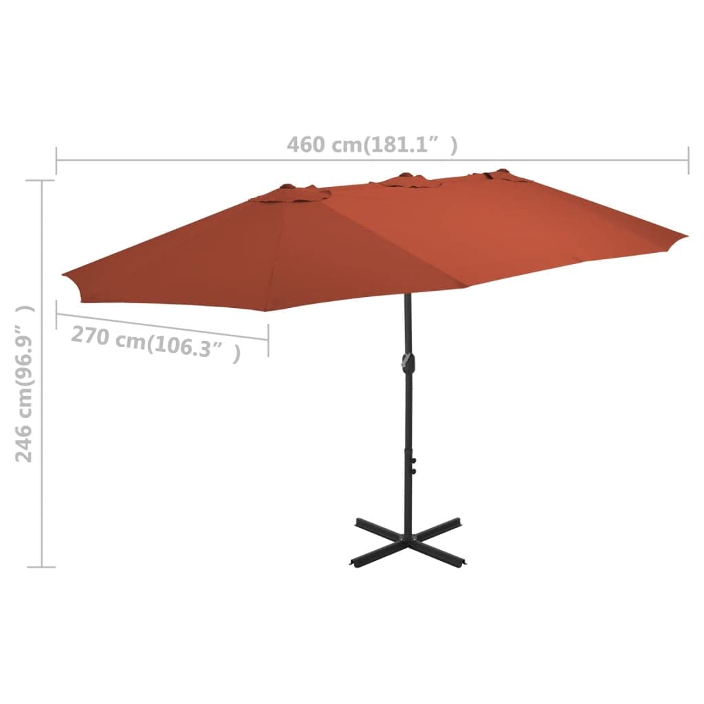 vidaXL Outdoor Parasol - Terracotta Double-top Umbrella with Aluminum Pole, UV Protective and Anti-Fade Polyester, Easy Assembly, Crank Mechanism - 181.1