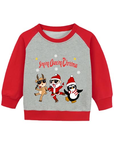 DDSOL Toddler Boy Ugly Xmas Raglan Long Sleeve Santa Elk Sweatshirt Kids Christmas Dinosaur Sweater Pullover Tops 2-7T
