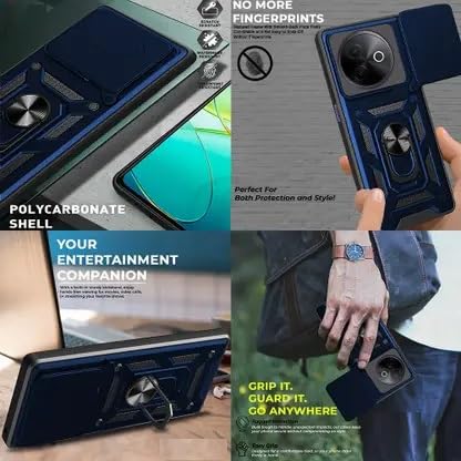 Image of SPAZY CASE Vivo Y39 Back Cover | Heavy Duty Hybrid Case with 360 Degree Rotating Finger Ring Holder + Slider Shutter Camera Protection Case for Vivo Y39 - Blue